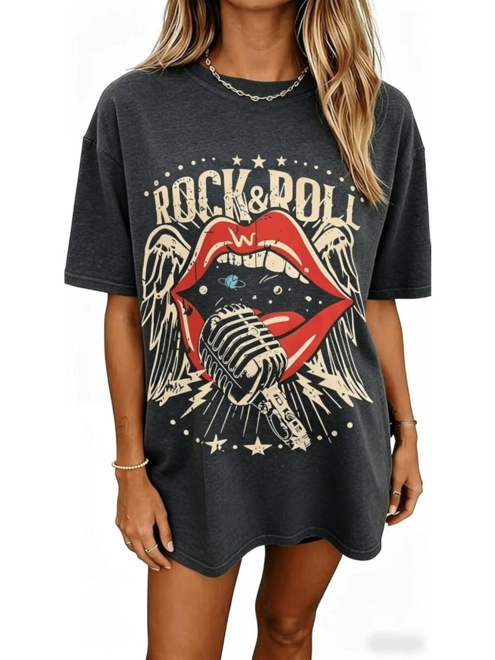 Oversized Vintage Country Rock Band Graphic Tee - Short Sleeve Women’s Top